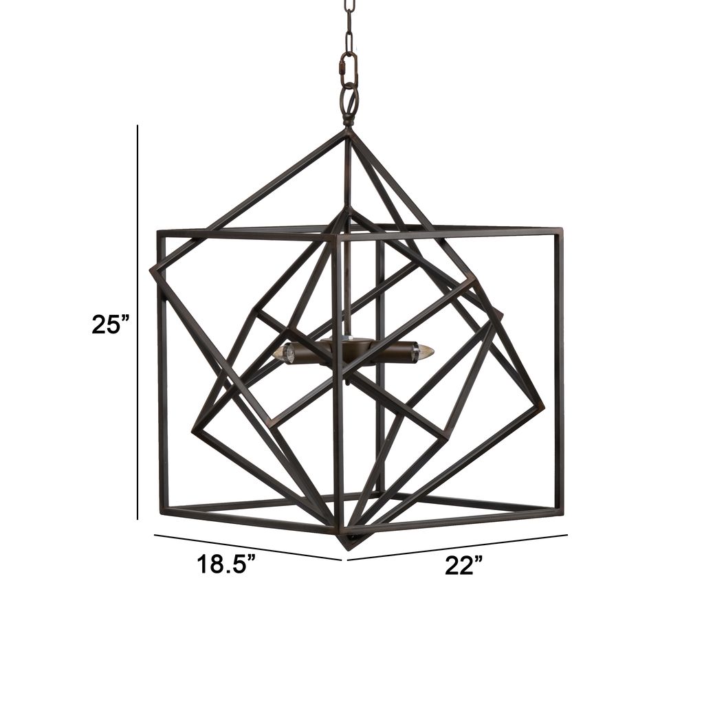 19 Inch 2 Light Chandelier, Geometric Pattern, Iron Frame, Retro, Black - View 5