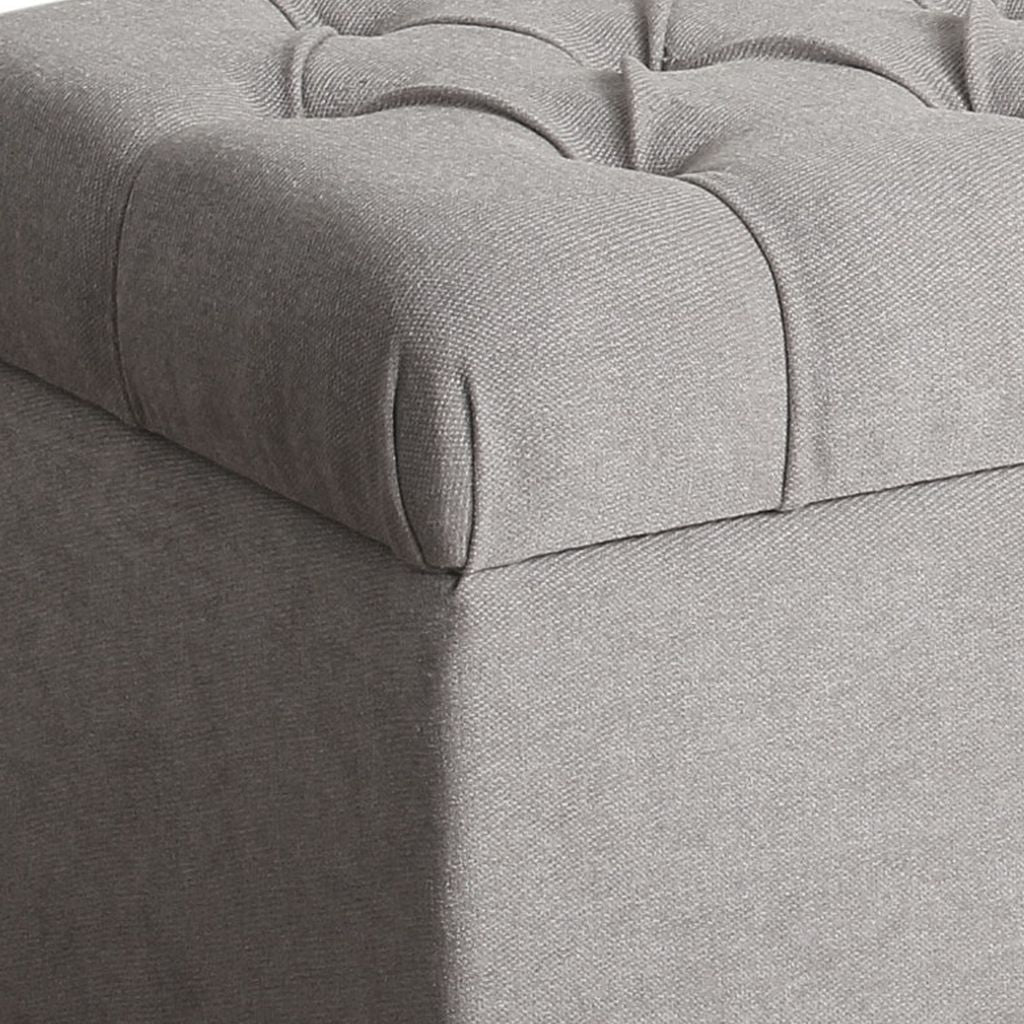 Fabric Upholstered Button Tufted Wooden Bench With Hinged Storage, Gray and Brown - View 4