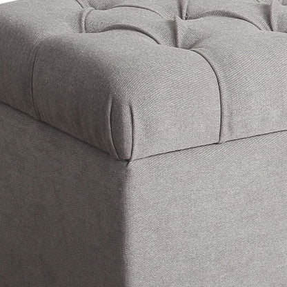 Fabric Upholstered Button Tufted Wooden Bench With Hinged Storage, Gray and Brown - View 4