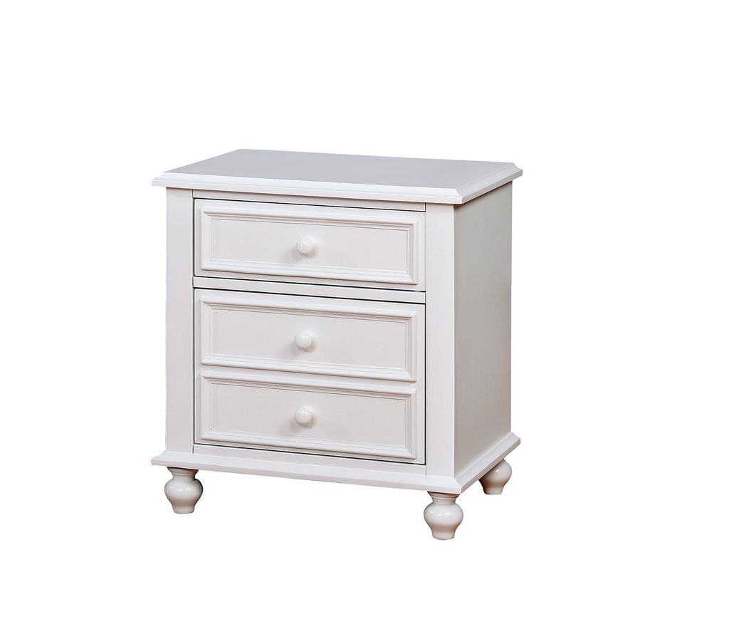 28 Inch Bedside Nightstand, 2 Drawers with Classic Round Knobs, Handcrafted White Mango Wood