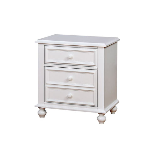 28 Inch Bedside Nightstand, 2 Drawers with Classic Round Knobs, Handcrafted White Mango Wood