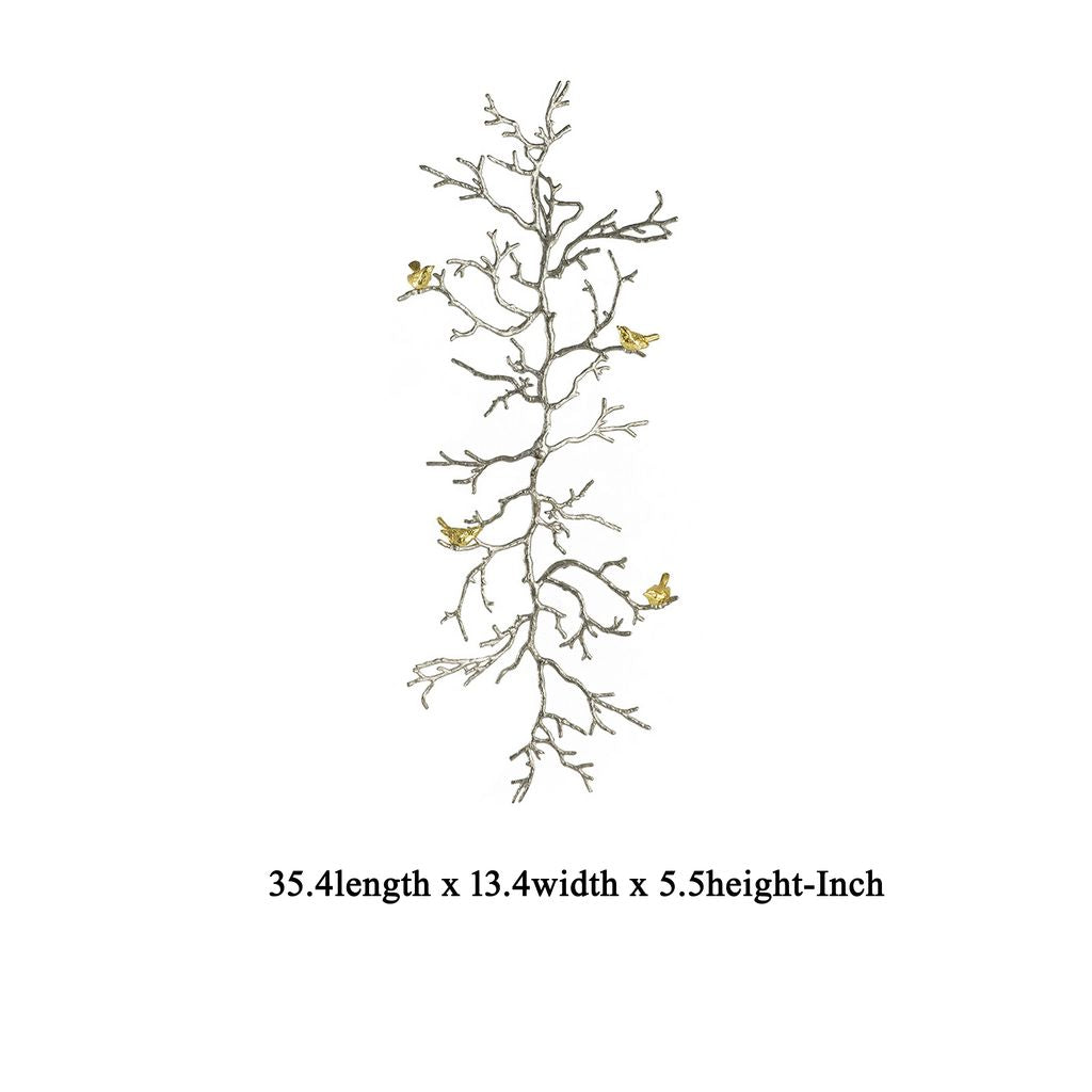 Branch Shape Aluminum Wall Decor with Gold Accented Four Birds, Silver - View 6