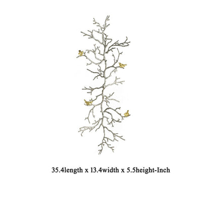 Branch Shape Aluminum Wall Decor with Gold Accented Four Birds, Silver - View 6