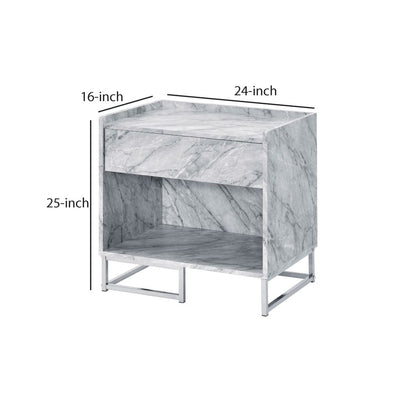 Faux Marble Accent Table with Chrome Finish, White - View 6