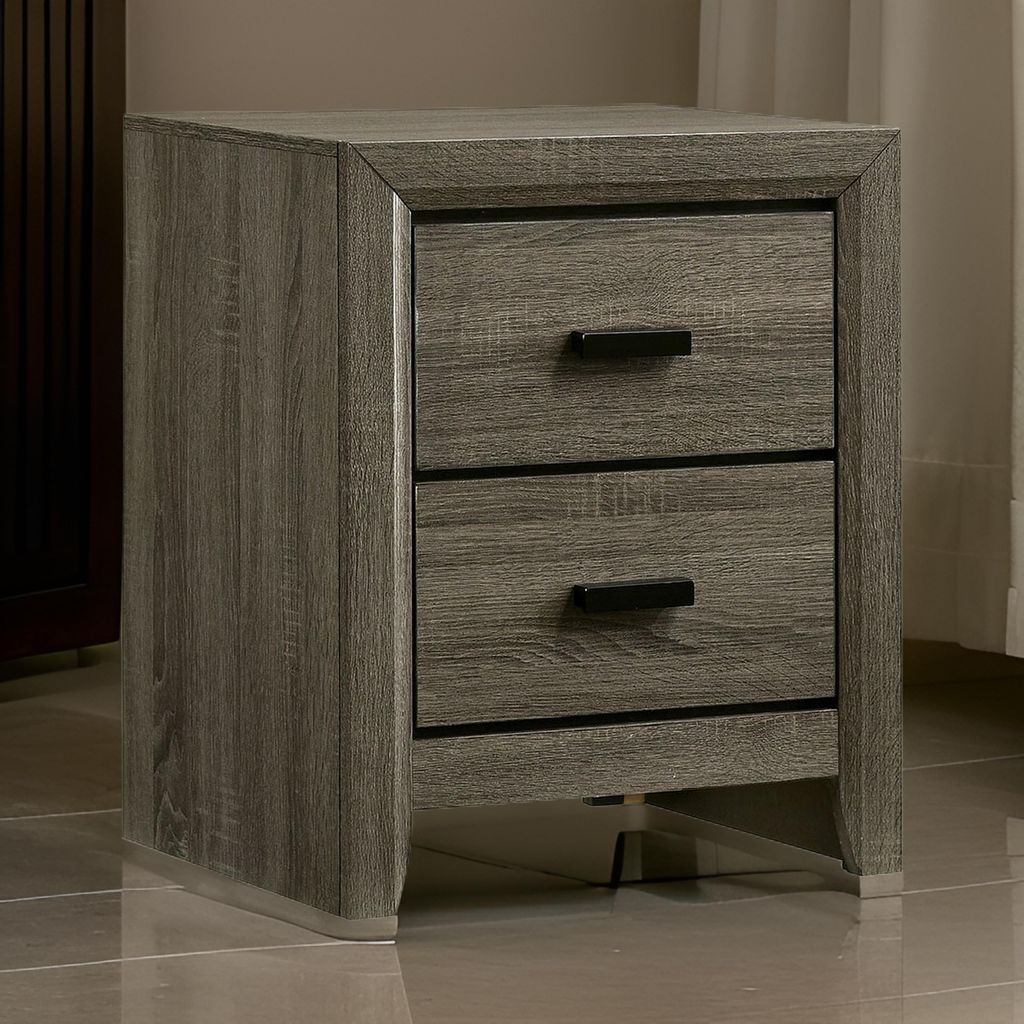 24 Inch 2 Drawer Wooden Nightstand with Finger Pulls, Brown - View 7
