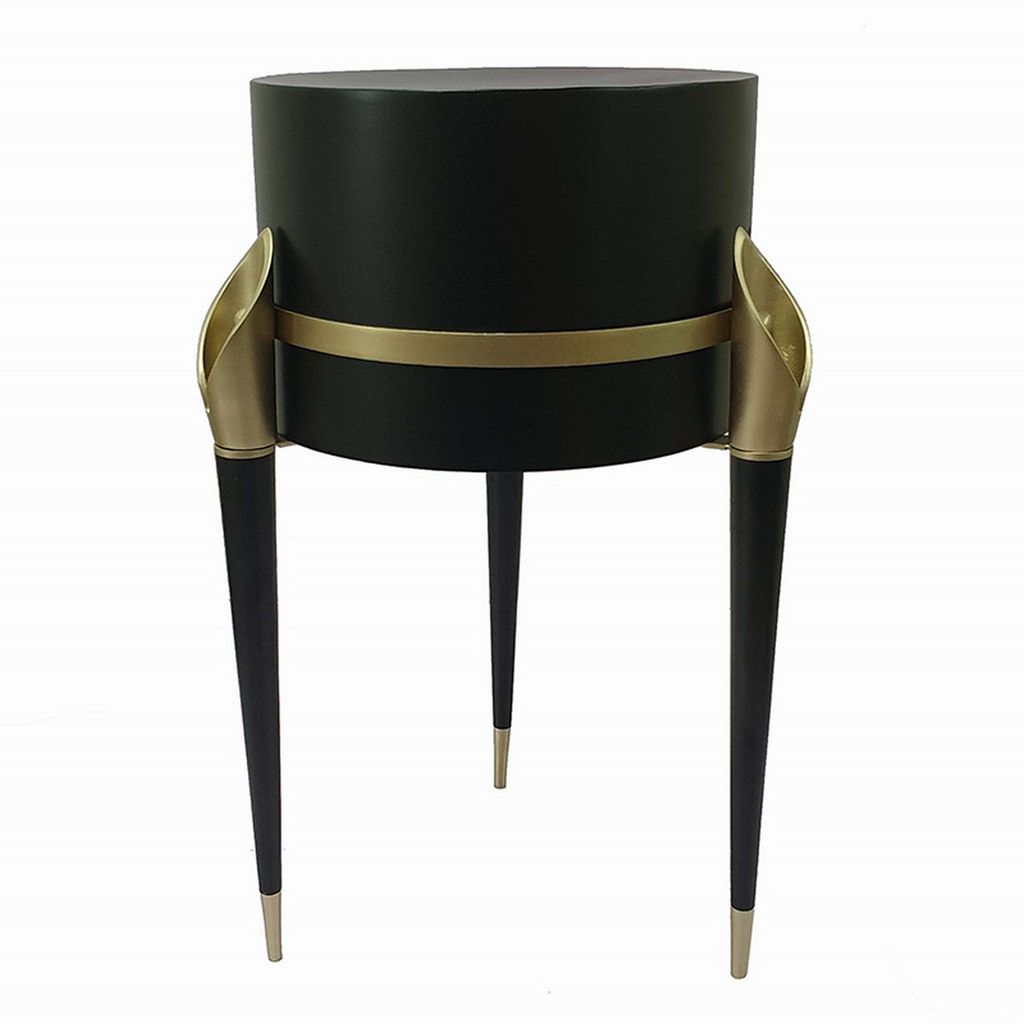 22 Inch Planter on Stand, Lily Design, Modern, Iron Legs, Brass, Black - View 2