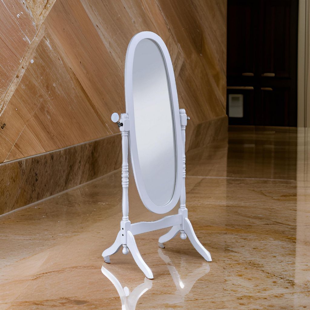 Traditional Oval Shaped Cheval Mirror, White - View 7
