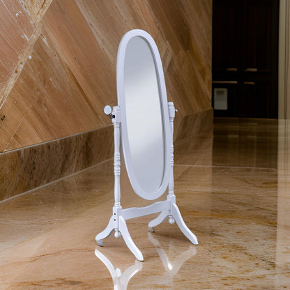 Traditional Oval Shaped Cheval Mirror, White - View 7