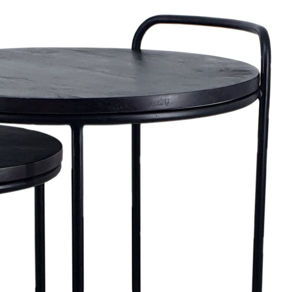 18, 22 Inch Round Nesting End Tables Set of 2, Mango Wood, Set of 2, Black - View 2