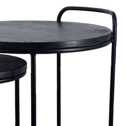 18, 22 Inch Round Nesting End Tables Set of 2, Mango Wood, Set of 2, Black - View 2