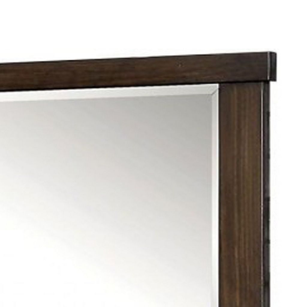 Rectangular Wooden Frame Mirror with Mounting Hardware, Walnut Brown - View 5