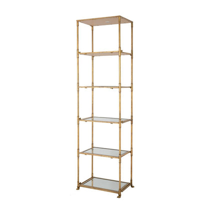71 Inch Shelf, 6 Tier Design, 5 Glass Shelves, Iron Frame, Gold Finish
