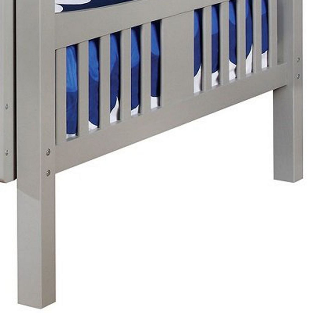 Slatted Full Over Full Bunk Bed with Attached Ladder, Gray - View 2