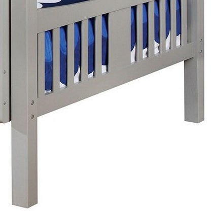Slatted Full Over Full Bunk Bed with Attached Ladder, Gray - View 2