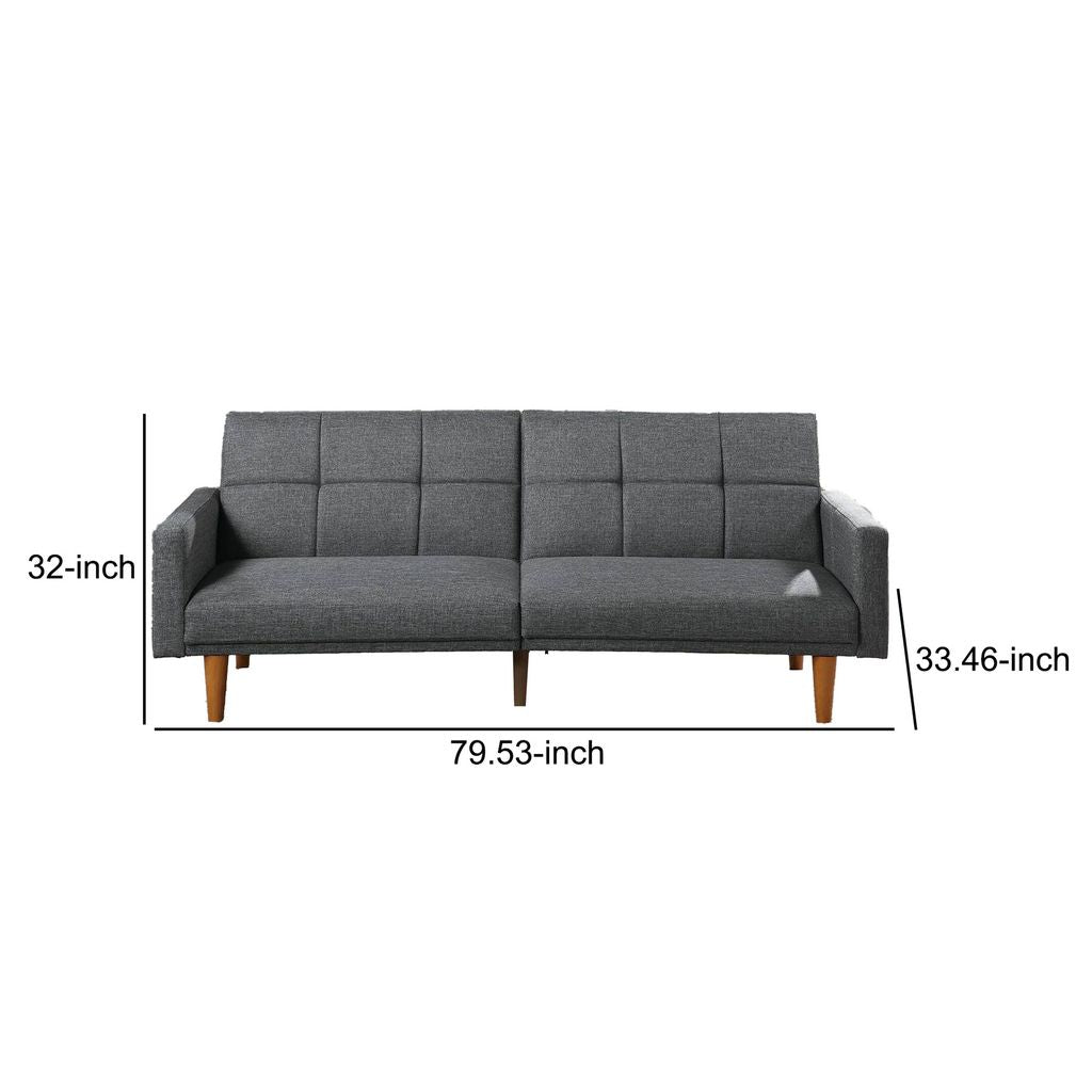 Fabric Adjustable Sofa with Square Tufted Back, Light Gray - View 6