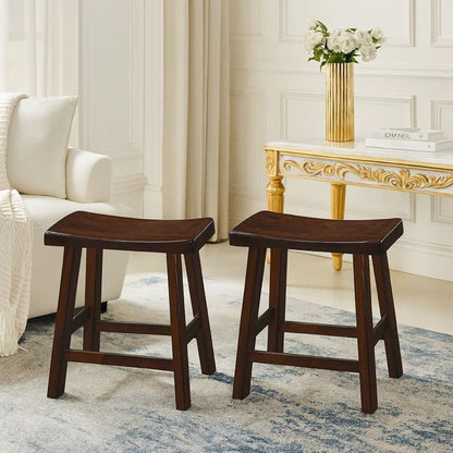 Wooden 18" Counter Height Stool with Saddle Seat, Distressed Cherry, Set Of 2 - View 7