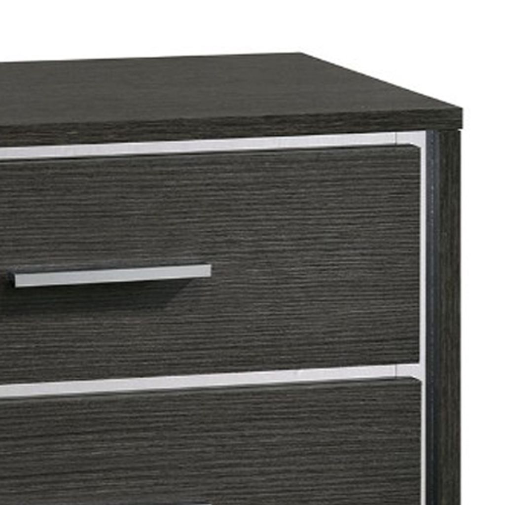 Contemporary Style Three Drawers Wooden Nightstand with Bar Handles, Dark Gray - View 3