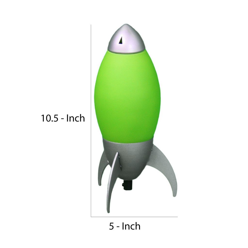 Kid Table Lamp with Rocket Design Silhouette, Green - View 6