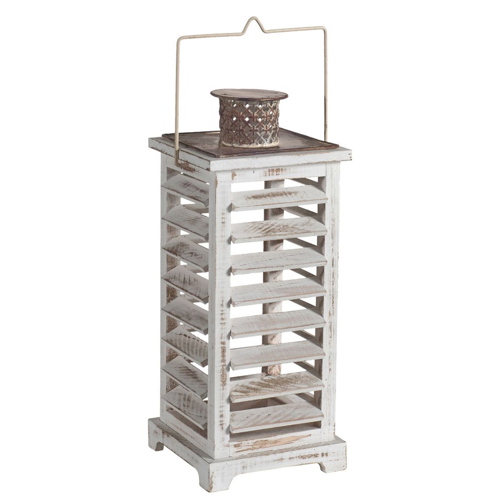 Wood and Metal Lanterns with Louvered Design, White, Set of 2 - View 2