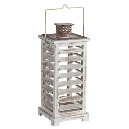 Wood and Metal Lanterns with Louvered Design, White, Set of 2 - View 2
