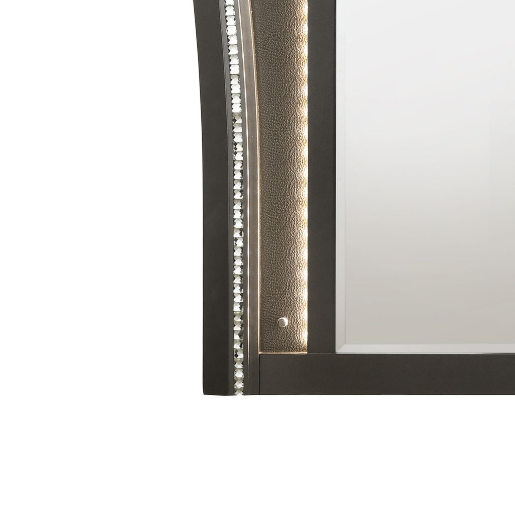 Contemporary Style Wooden Decorative Mirror with LED Lights, Gray - View 4