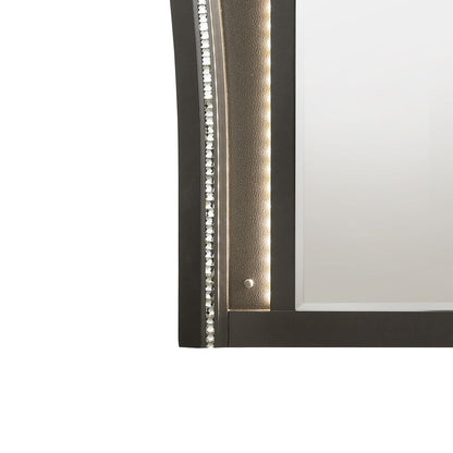 Contemporary Style Wooden Decorative Mirror with LED Lights, Gray - View 4
