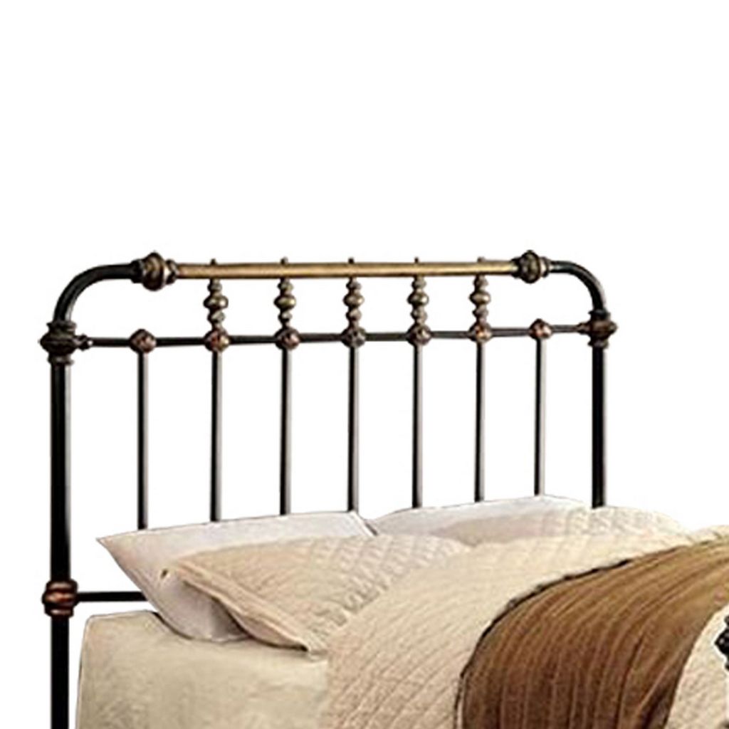 Curved Headboard Metal Full Size Bed with Spindles, Black and Gold - View 3