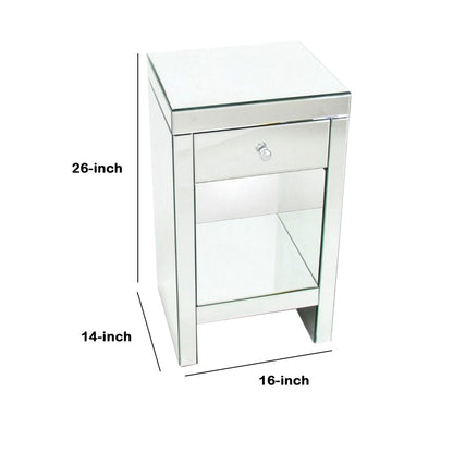 26 Inch Beveled Mirror Chest with 1 Drawer, Silver - View 6