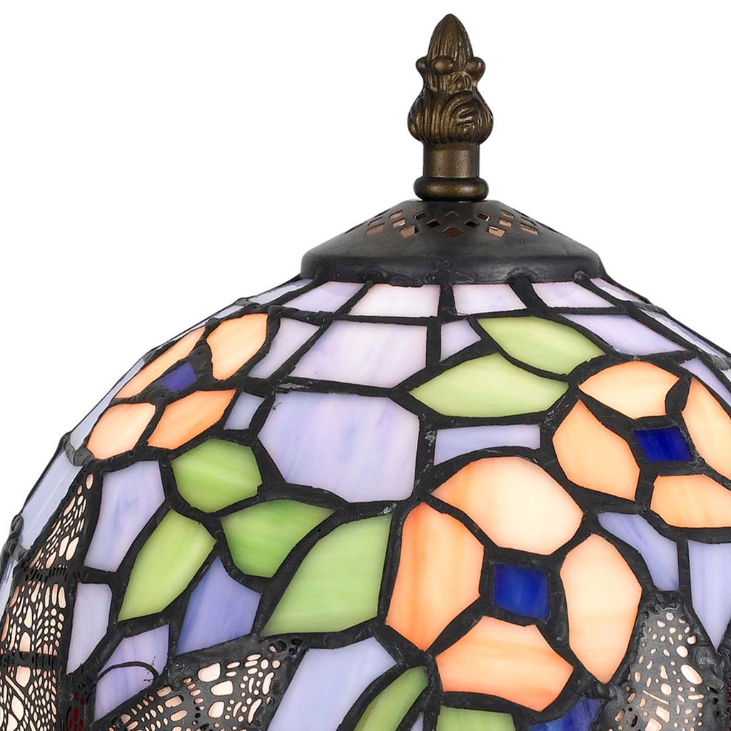 Metal Body Tiffany Table Lamp with Butterfly Design Shade, Multicolor - View 4