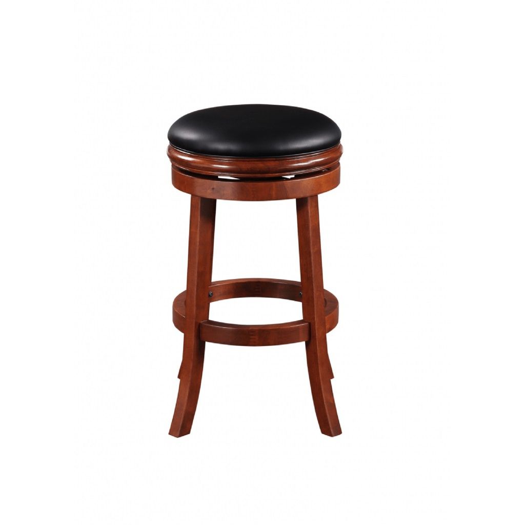 Sabi 30 inch Swivel Counter Stool, Solid Wood, Faux Leather, Brown, Black - View 3