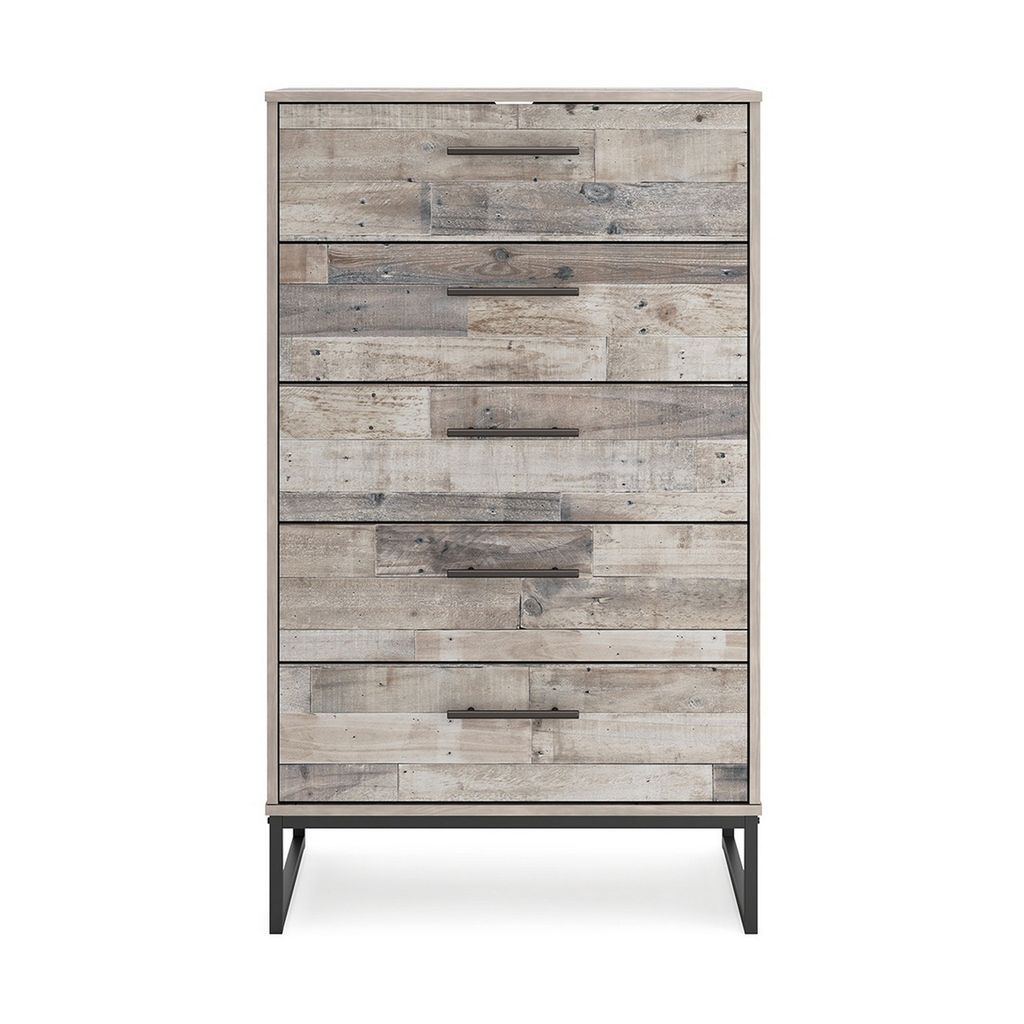 Vyne 51 Inch Tall Dresser Chest, 5 Drawers, White Woodblock, Black Metal - View 2