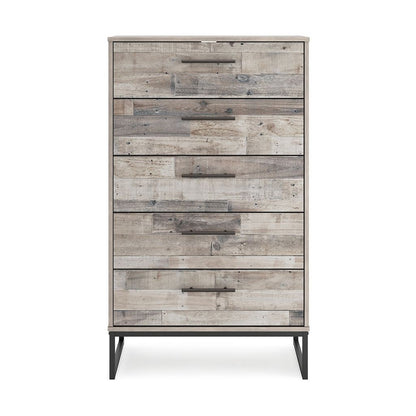 Vyne 51 Inch Tall Dresser Chest, 5 Drawers, White Woodblock, Black Metal - View 2
