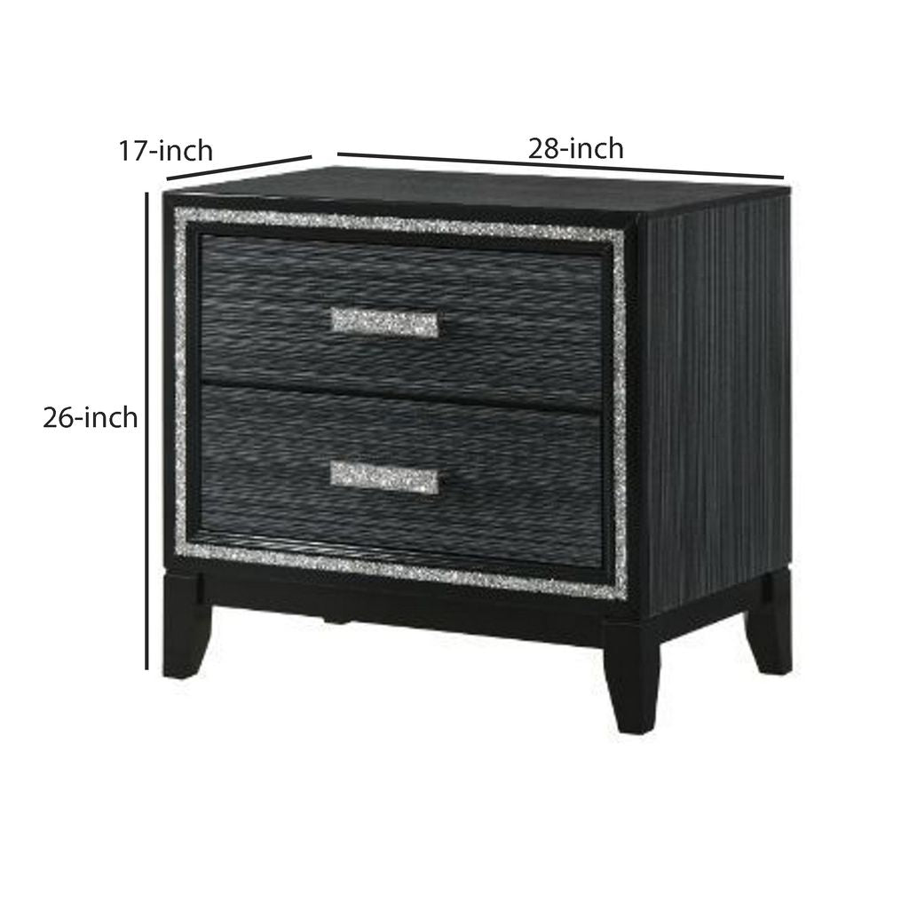 Nightstand with 2 Drawers and Shimmery Details, Black - View 6
