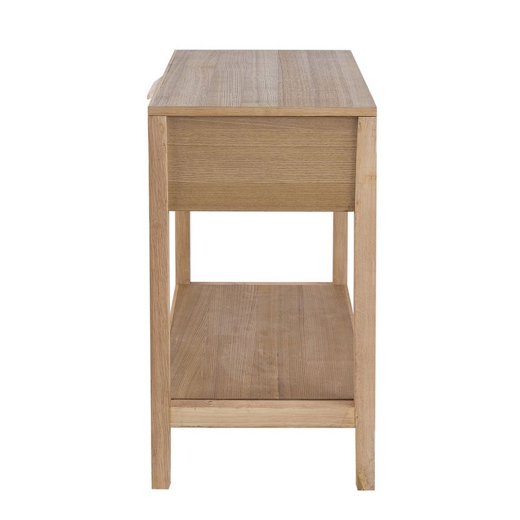 Rosette 22 Inch Accent Side Table, Rattan Front Drawer, Open Shelf, Natural Brown Mango Wood Frame - View 4