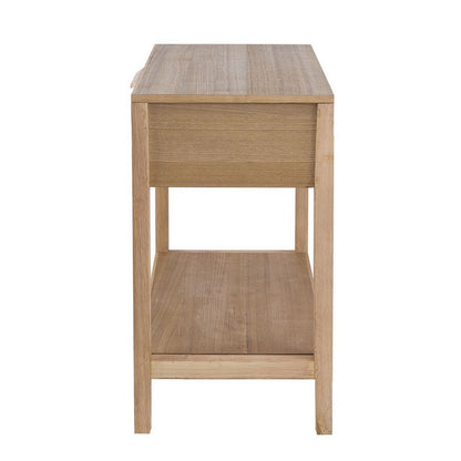 Rosette 22 Inch Accent Side Table, Rattan Front Drawer, Open Shelf, Natural Brown Mango Wood Frame - View 4