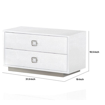 Hart 32 Inch Modern Nightstand, 2 Drawers, Textured Lacquer Finish, White - View 6