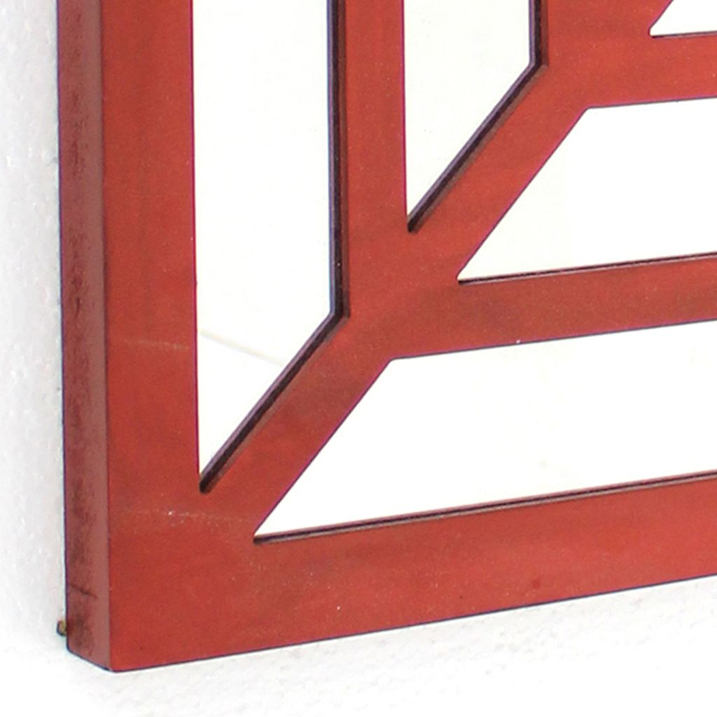 Wooden Wall Decor Set of 2 with Concentric Square Design on Top, Red and Silver - View 2