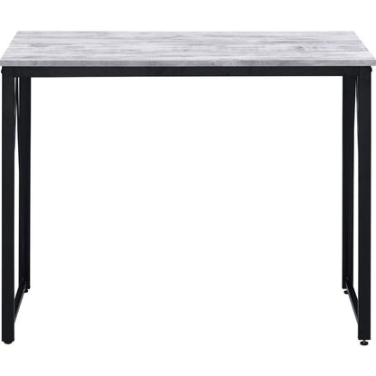 Writing Desk with V Shaped Accent and Distressed Look, White - View 3