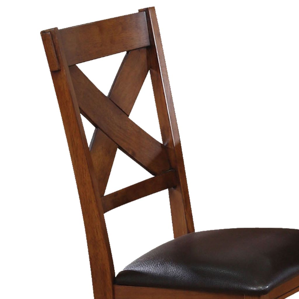 Dining Chair, Vegan Faux Leather, X Backrest, Set of 2, Brown - View 2