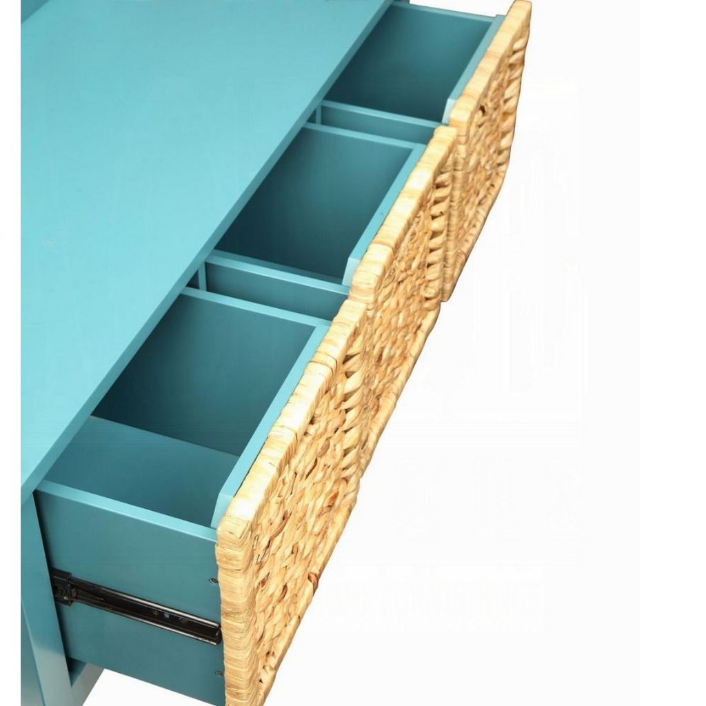 Rectangular Wooden Bench with Storage Basket, Blue - View 5