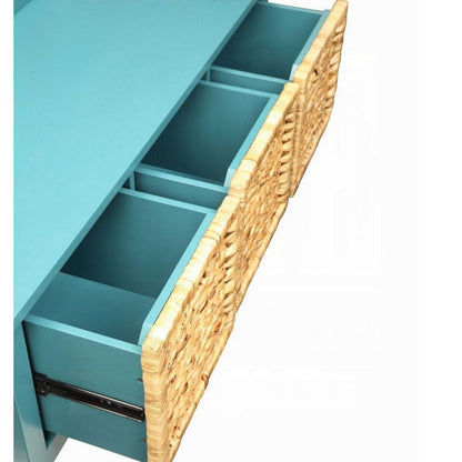 Rectangular Wooden Bench with Storage Basket, Blue - View 5