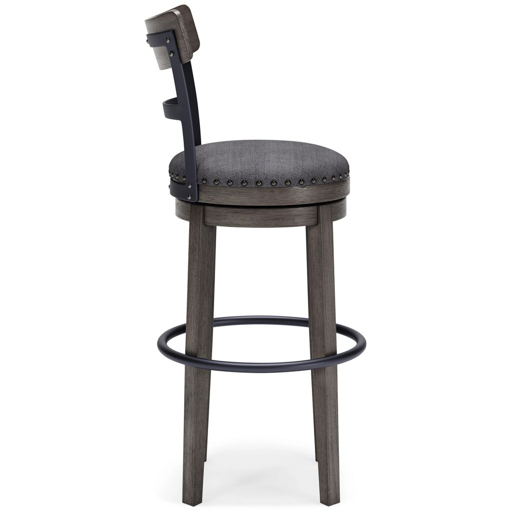 Swivel Barstool with Nailhead Trim and Curved Panel Back, Tall, Gray - View 4
