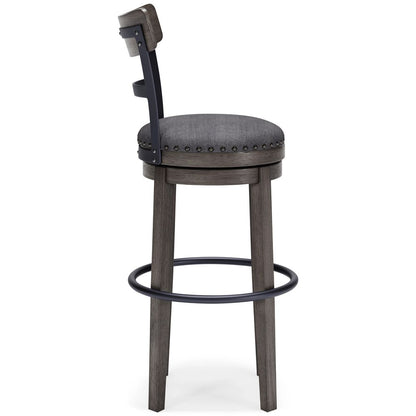 Swivel Barstool with Nailhead Trim and Curved Panel Back, Tall, Gray - View 4