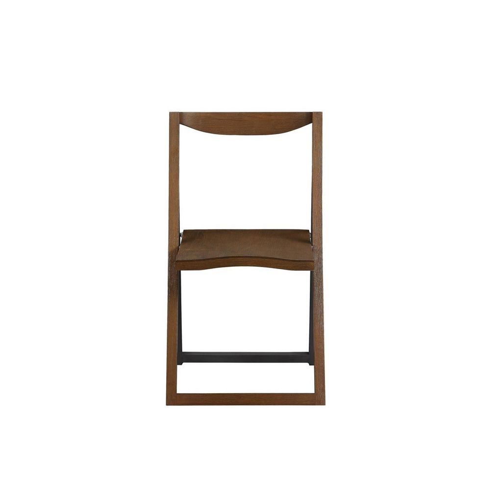Curved Trim Panel Back Foldable Chair, Set of 2, Brown - View 2