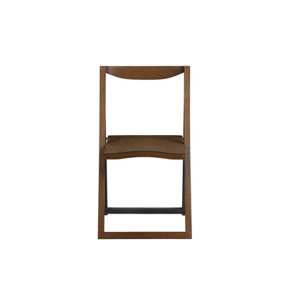 Curved Trim Panel Back Foldable Chair, Set of 2, Brown - View 2