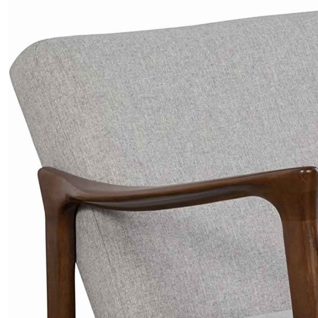 Fabric Upholstered Mid Century Wooden Lounge Chair, Gray and Brown - View 4