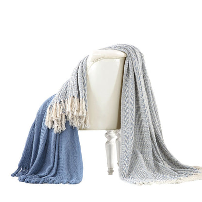 Latina Cotton Throw with Decorative Fringe The Urban Port, Set of 2, Blue