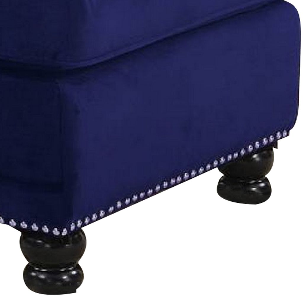 46 Inches Nailhead Trim Velvet Upholstered Ottoman, Blue - View 2