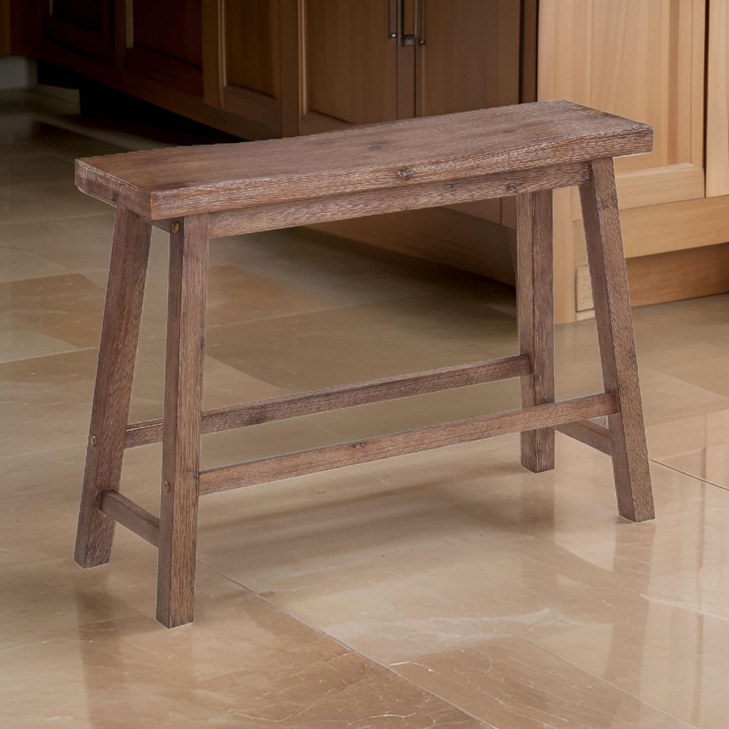 Amber 33 Inch Rubberwood Bench with Saddle Seat, Rectangular, Brown - View 7