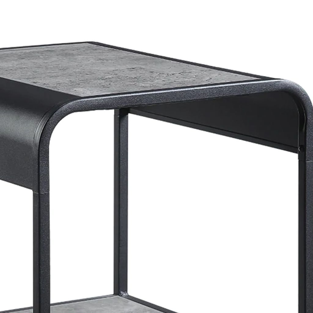 Ish 21 Inch Modern End Table with Open Shelves, Wood, Gray, Black - View 3